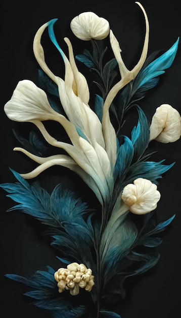 Streszczenie eleganckie tło kwiatowy Dekoracyjne korale z kości słoniowej rzeźbione kwiaty Ilustracja 3D