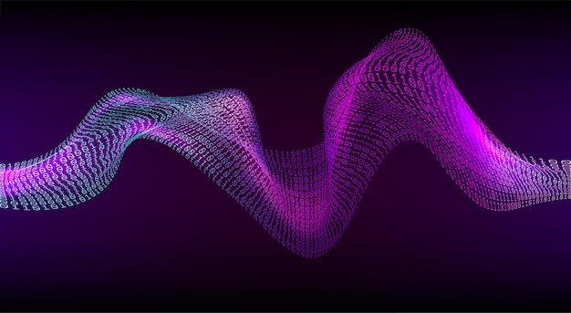 Streszczenie fala binarna. Tło kodu cyfrowego. Koncepcja cyberprzestrzeni i technologii. Sztuczny głos syntetyczny. Cyfrowa fala dźwiękowa. Inteligentny asystent.