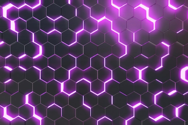 Streszczenie fioletowe tło futurystycznej powierzchni z sześciokątami renderowania 3d