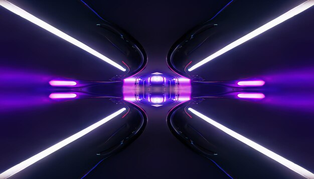 Streszczenie futurystyczny portal korytarza neonowego nowoczesnego niebieskiego neonowego tła promienie laserowe ilustracja 3D