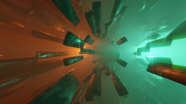 Streszczenie Kinowy Cyberprzestrzeń Tunel Maszyna Przestrzeń Scifi Żółte Zielone światło Pętla renderowania 3d