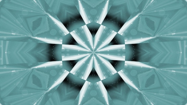 Streszczenie kolorowe błyszczące i hipnotyczne koncepcja symetryczny wzór ozdobny ozdobny kalejdoskop ruch geometryczne koło i kształty gwiazd