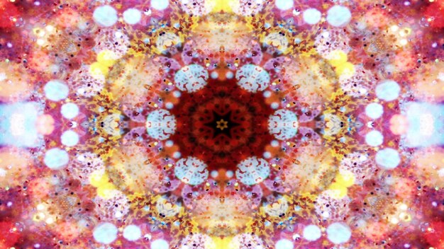 Zdjęcie streszczenie kolorowe błyszczące i hipnotyczne koncepcja symetryczny wzór ozdobny ozdobny kalejdoskop ruch geometryczne koło i kształty gwiazd