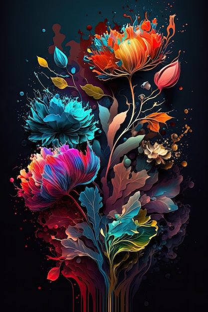 Streszczenie kolorowe kwiaty kreatywnych portret Generative AI