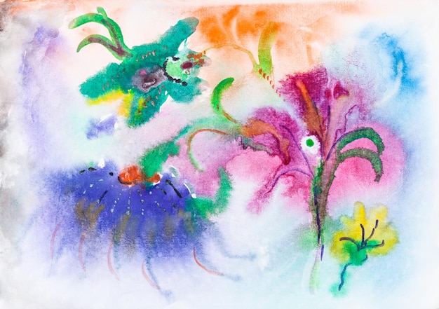 Zdjęcie streszczenie kolorowe kwiaty na łące przez akwarele
