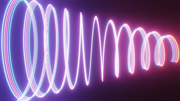 Streszczenie Kolorowe Neonowe świecące Tło światło Prędkość Oświetlone światło Fluorescencyjne Na Ciemnej Scenie Krzywa Ruchoma Linia Kształt Renderowania 3d