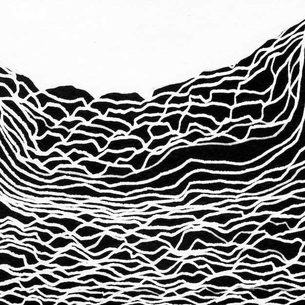 Zdjęcie streszczenie krajobraz atrament ręcznie rysowane ilustracja czarny biały atrament zimowy krajobraz z górami fale linie minimalistyczny ręcznie rysowane ilustracja karta tło plakat ręcznie rysowane linie akwarela