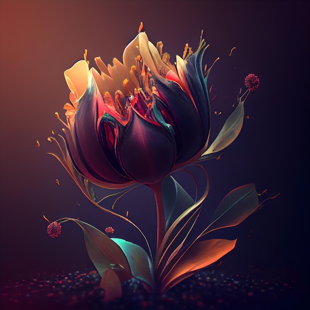 Streszczenie kwiat na ciemnym tle renderowania 3D ilustracji 3D