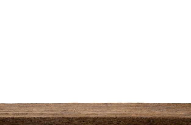 Streszczenie naturalny stary drewniany stół izolowany na białym tle Widok z góry deski drewnianej podłogi do graficznego stoiska produktowego wnętrz lub montażu wyświetla twój produkt