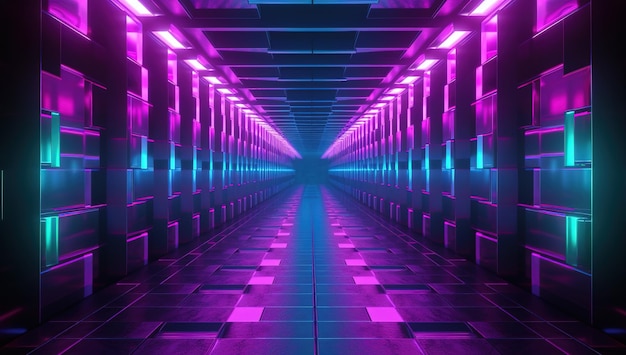Streszczenie neonowe tło świecące prostokątne ramki w wirtualnej rzeczywistości wirtualnej cyberprzestrzeni scena fantasy