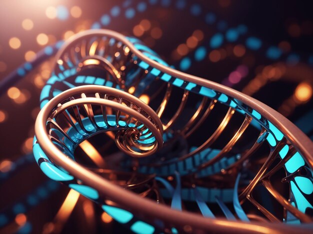 Streszczenie niebieska błyszcząca cząsteczka DNA na futurystycznym tle