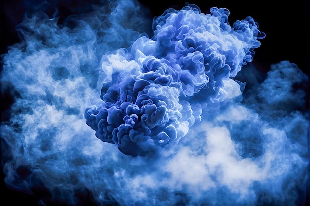 Zdjęcie streszczenie niebieski dym na ciemnym tle generative ai