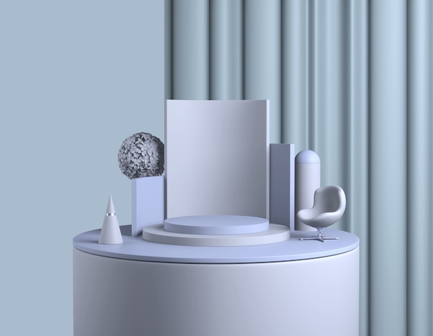 Streszczenie niebieski podium. Pastelowa platforma produktowa, minimalistyczne geometryczne kształty. renderowanie 3D