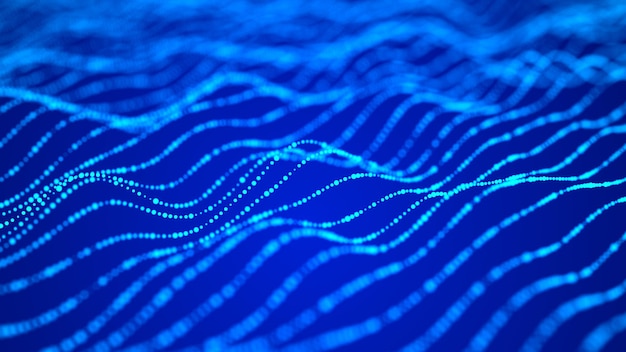 Streszczenie niebieskie futurystyczne tło Wizualizacja dużych danych Cyfrowa dynamiczna fala cząstek Renderowanie 3D