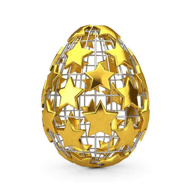 Streszczenie Ogrodzenia Easter Egg Z Złotych Gwiazd Na Białym Tle. Renderowanie 3d