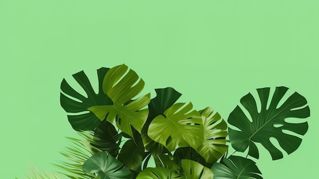 Streszczenie papieru tropikalne liście monstera palmy zielone tło minimalny styl renderowania 3d