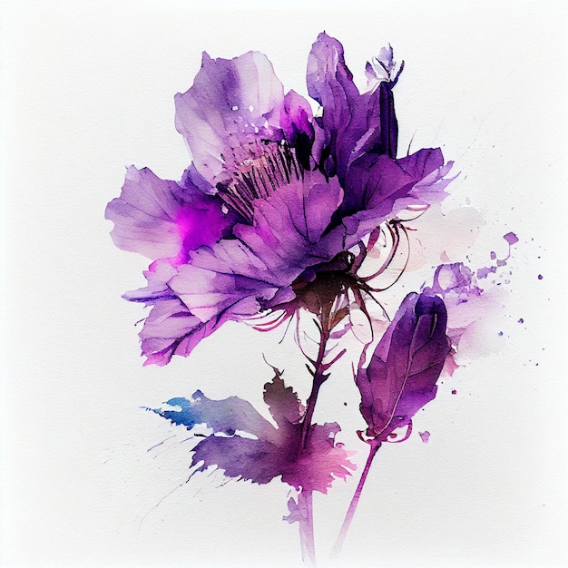 Streszczenie podwójnej ekspozycji akwarela fioletowy kwiat ilustracja cyfrowa