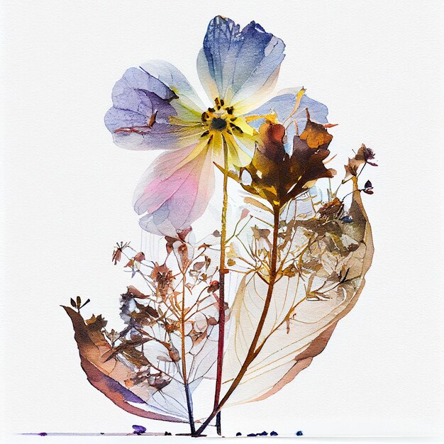 Streszczenie podwójnej ekspozycji akwarela wciśnięty kwiat ilustracja cyfrowa