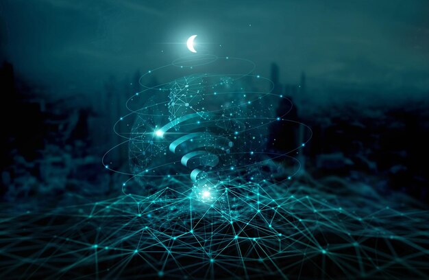 Streszczenie połączenia globalnej sieci telekomunikacyjnej Bezprzewodowa komunikacja Technologia cybernetyczna
