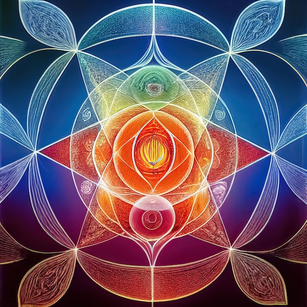 Streszczenie projektu astralnego pola energii duchowej czakry Ilustracja kwiat mandali czakry 3D