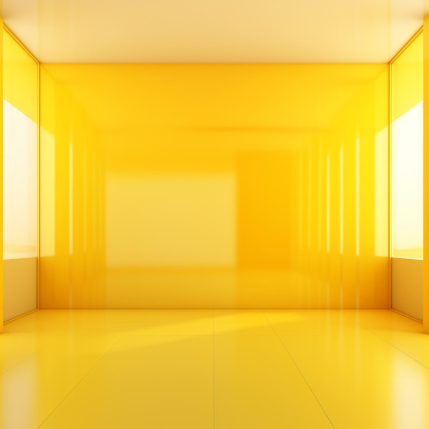 Streszczenie Pusty pokój z żółtą ścianą i żółtą podłogą oświetloną reflektorami
