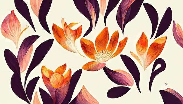 Streszczenie ręcznie rysowane kwiatowy wzór z kwiatami lilii Ilustracja wektora Element projektu Generative Ai