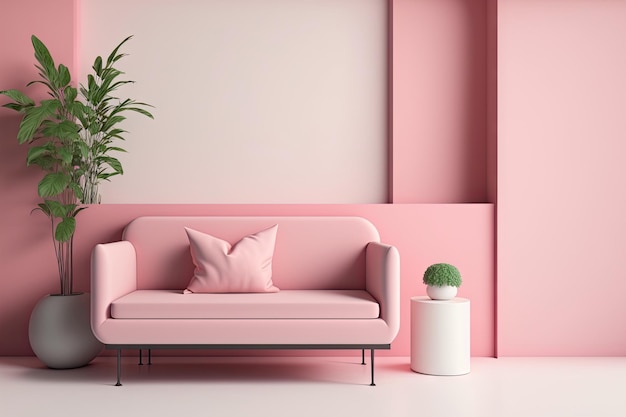 Streszczenie różowy pokój z kanapą w tle