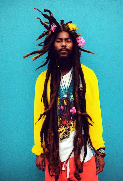 Streszczenie rysowane Rastaman z dredami Rastaman hipster koncepcja