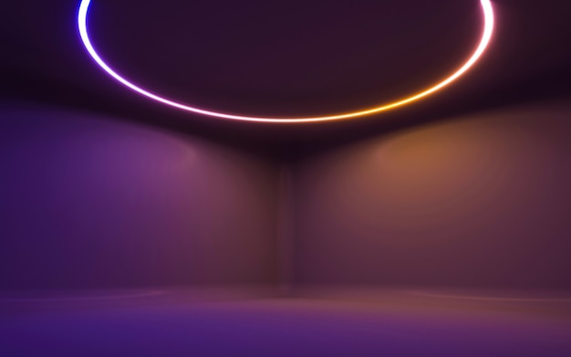 Streszczenie światło Neonowe W Pustym Pokoju. Renderowanie 3d