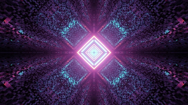 Streszczenie symetryczny kolorowy wzór teksturowany z lampami w kształcie rombu pośrodku w ilustracji 3d
