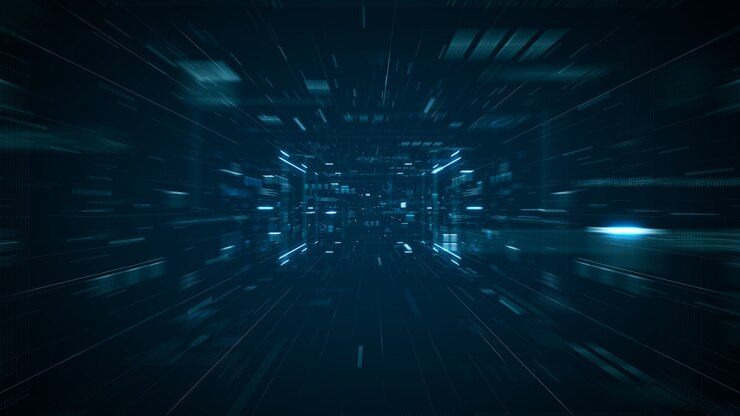Zdjęcie streszczenie technologia koncepcja dużych danych. grafika ruchu dla abstrakcyjnego centrum danych, przepływu danych. przenoszenie big data i przechowywanie blockchain, serwer, szybki internet. renderowanie 3d.