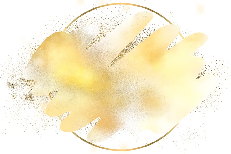 Zdjęcie streszczenie tło ilustracja logo z pociągnięcia pędzlem z okręgiem i złotym pyłem