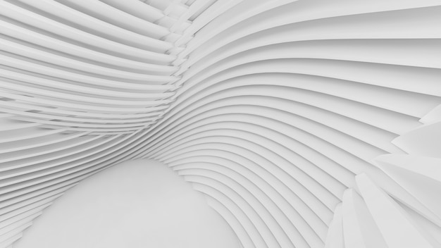Streszczenie zakrzywione kształty. Białe okrągłe tło. Abstrakcyjne tło. Ilustracja 3D