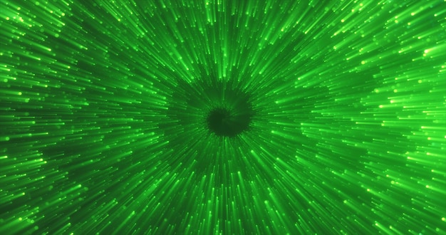 Streszczenie zielonej energii magiczne świecące spiralne wirowe cząstki tunelu tło z efektem bokeh