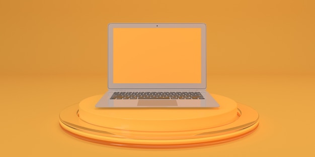 Streszczenie żółte tło dla projektu Cokół z laptopem