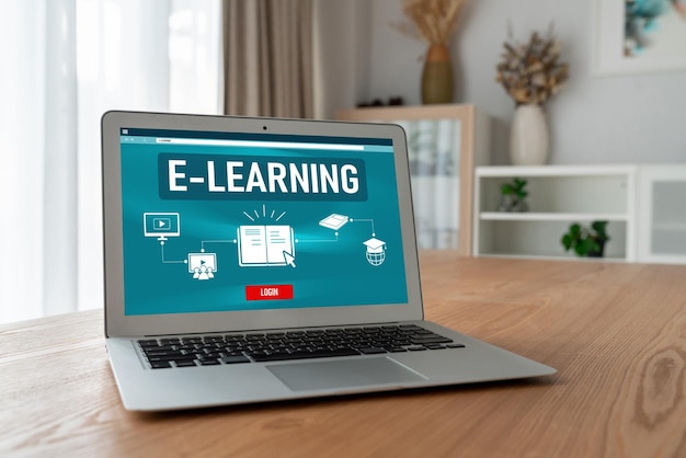 Strona e-learning z modnym oprogramowaniem dla uczniów do nauki online w sieci internetowej