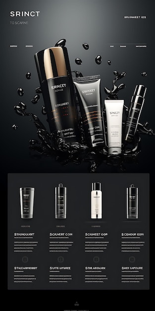 Strona internetowa Boutique Mens Grooming Products Shop Sleek Black and Silver Layout Design Concept Idea