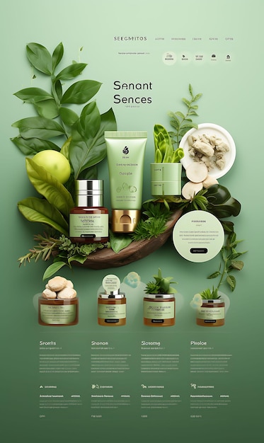 Strona internetowa Vegan Beauty Products for Men and Women Green Color Theme Wi Layout Design Concept Idea