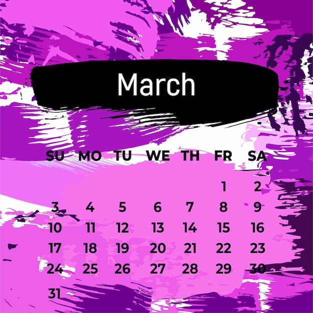 Zdjęcie strona na marzec 2024 roku kwadratowy planator kalendarza na miesiąc fioletowe tło szablon do projektowania