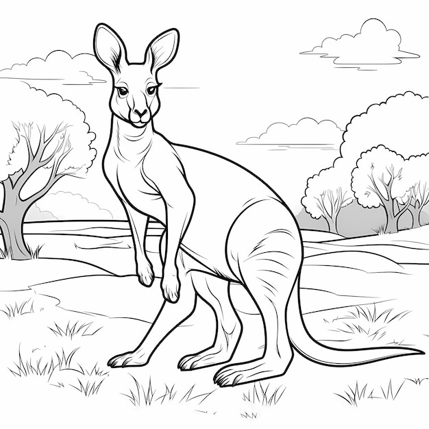 Zdjęcie strony do malowania dla dzieci kangury to marsupiale znane ze swoich potężnych tylnych nóg