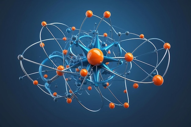 Zdjęcie struktura atomu cząsteczki na niebieskim tle koncepcja naukowa ilustracja renderowania 3d