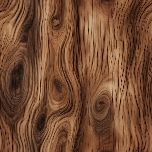 Struktura drewna, która jest brązowa z wzorem linii i sęków.