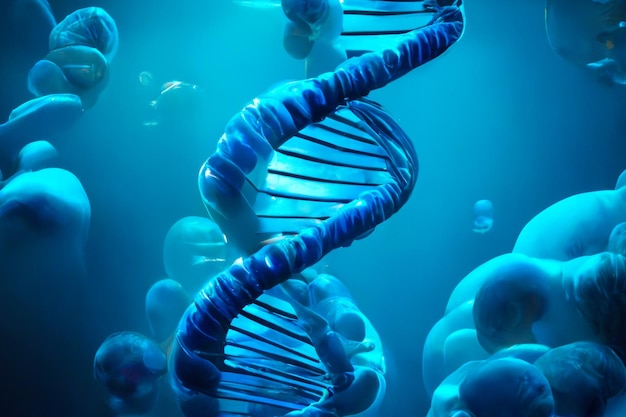 Struktura helisy ludzkiego DNA pokazana w płynach ustrojowych Generative AI