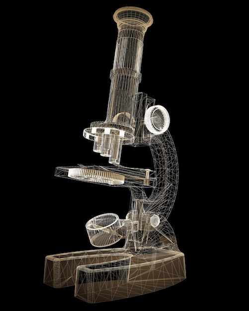 Struktura korpusu mikroskopu, model drutu na tle