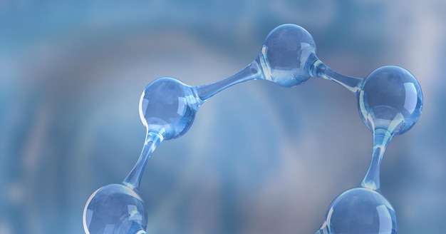 Struktura molekularna unosząca się na niebieskim tle, chemia, biologia, koncepcje nauk medycznych