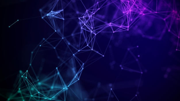 Struktura połączenia sieciowego Abstrakcyjne tło z ruchomymi kropkami i liniami Futurystyczna ilustracja Technologia cyfrowa Projekt renderowania 3d