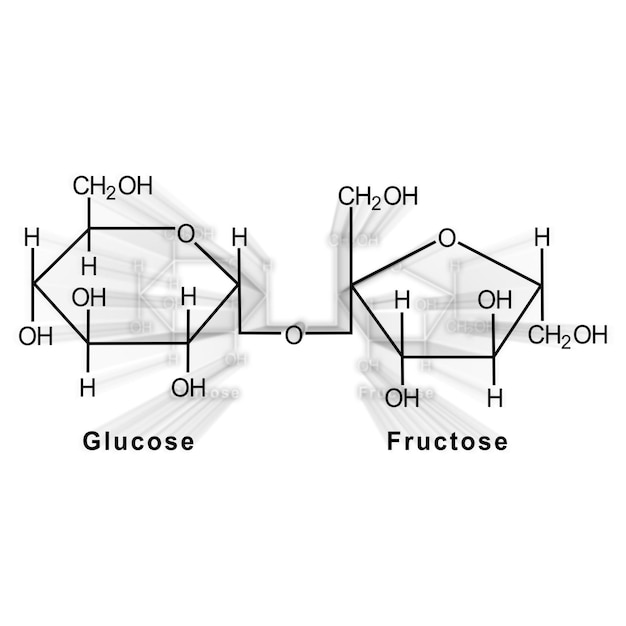 Strukturalny wzór chemiczny sacharozy na białym tle