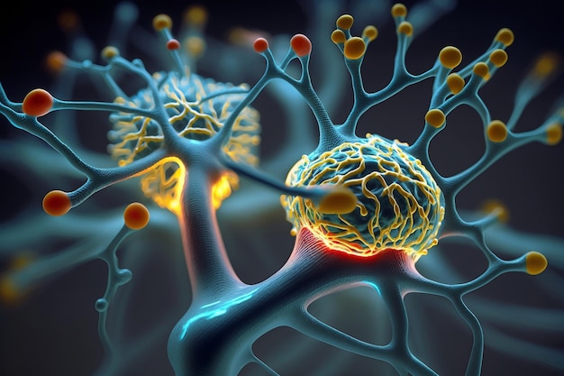 Struktury neuronów i synaps przedstawiające mózg generatywny Ai