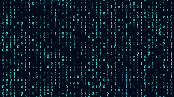 Zdjęcie strumień kodu binarnego niebieskie tło matrycy spadające liczby na ciemnym tle cyfrowy kod komputerowy kodowanie i hakowanie renderowania 3d