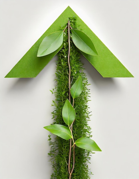 Zdjęcie strzała pokryta zieloną rośliną izolowaną na białym tle